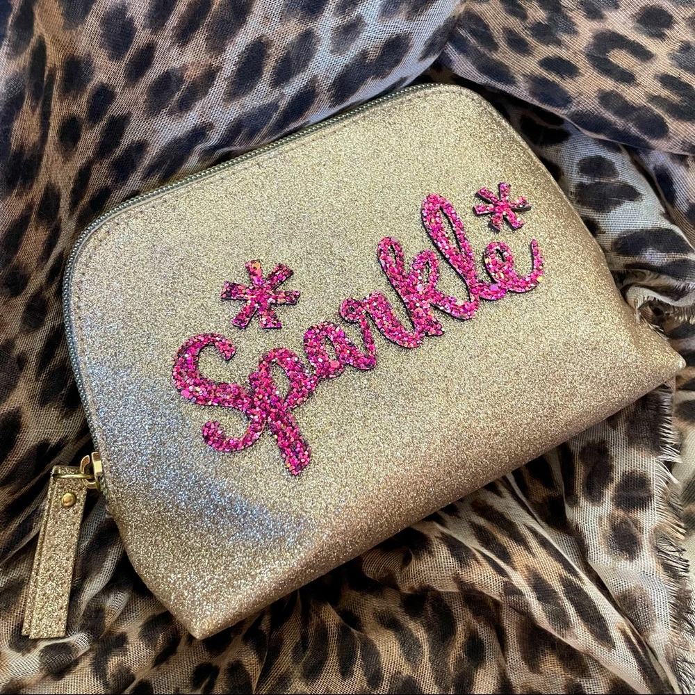 Super cute pink glitter sparkle cosmetics make up travel bag purse vacation
